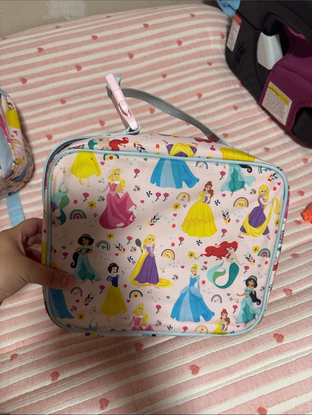 Girls Princess Print School Backpack - Pink with Light Blue Accents - Picture 13 of 14